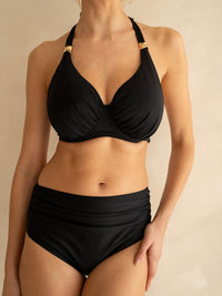Black Signature DD+ Halter Neck Bikini Top with Gold Trims