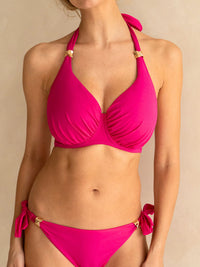 Bright pink fuller bust bikini with luxurious golden trims