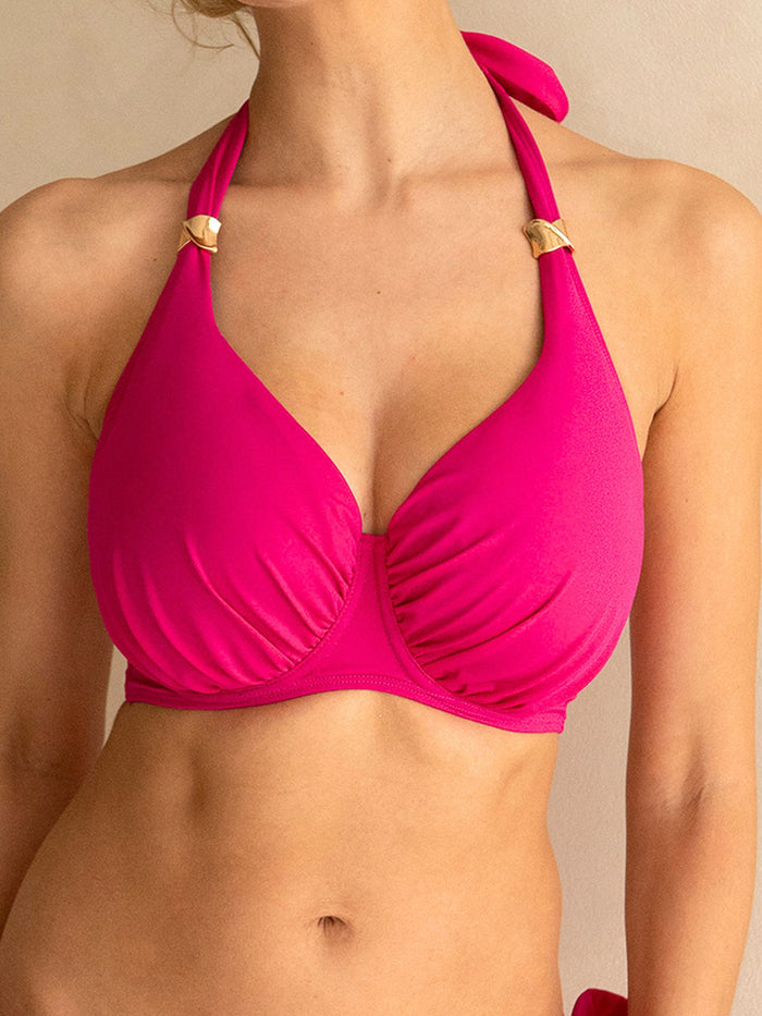 Pink Signature DD+ Halter Neck Bikini Top with Gold Trims