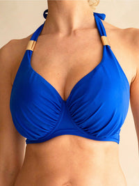 Blue fuller bust bikini top with golden strap trims