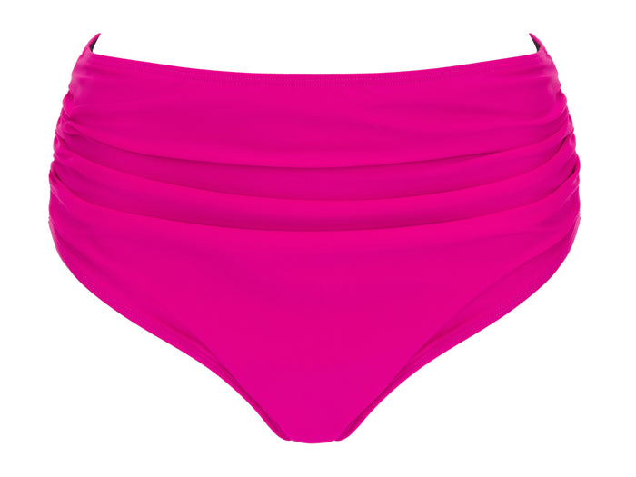 High waisted bikini bottoms in bright pink with invisible tummy control
