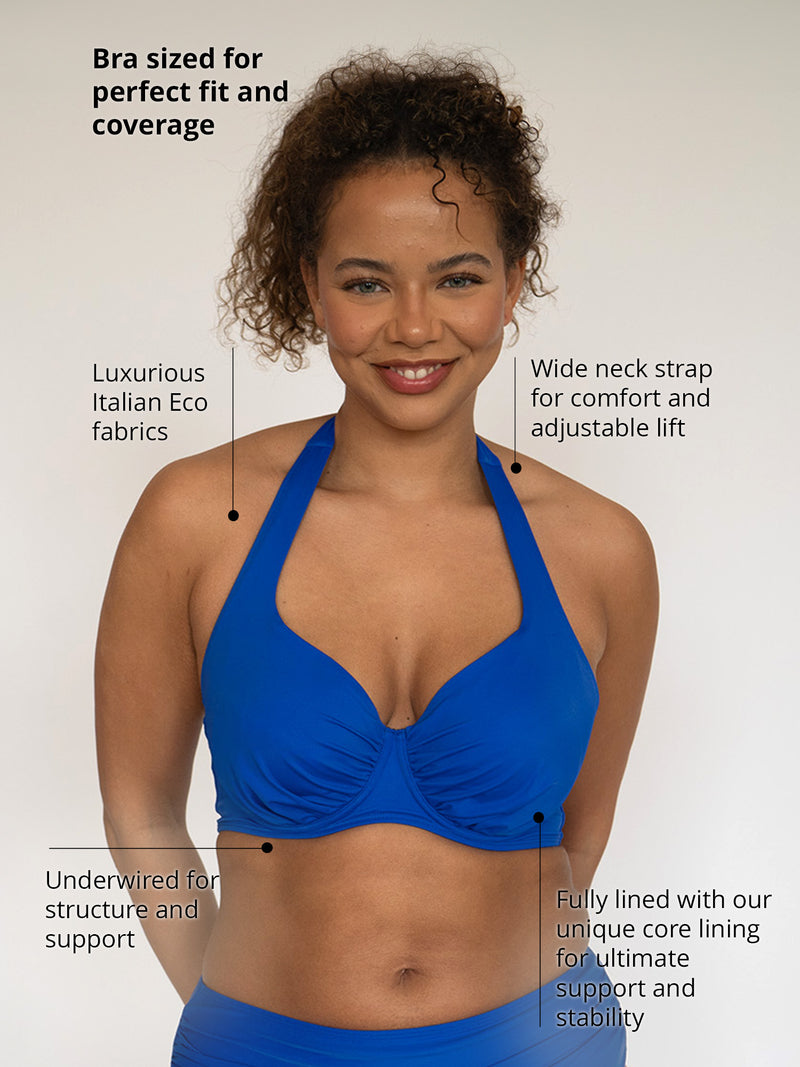 SECRET SUPPORT DD+ Halter Neck Bikini Top Santorini Blue