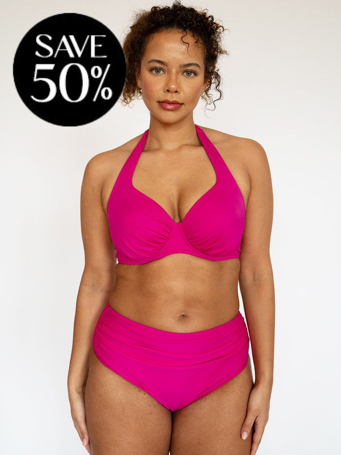 SECRET SUPPORT DD+ Halter Neck Bikini Top Hot Pink